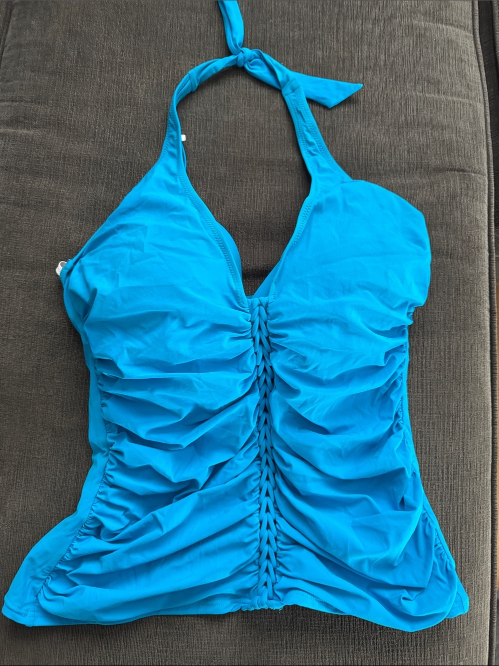 Blue Ruched Halter Women’s Swimsuit Top 38D Cup Size